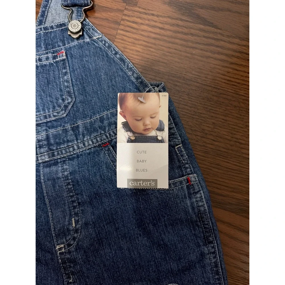 Vintage Carters Baby Denim Baseball Overalls Blue Shortalls Embroidered NWT